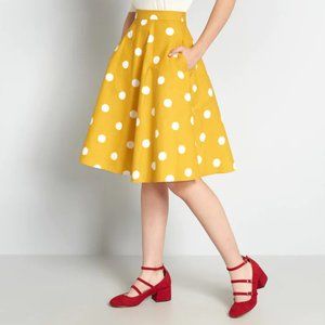 NWT! ModCloth x Collectif Yellow Polka-dot A-Line Midi Skirt